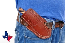 CUSTOM MADE PURE LEATHER HAND ENGRAVED HORIZONTAL SHEATH FOR FIXED BLADE KNIFE 9