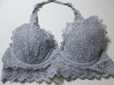 Victoria Secret Bra Size S Gray Underwired Lined Halter Adjustable Bralette Lace