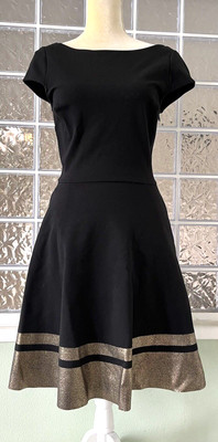 THREE DOTS NWT $99 Women's Black Bronze Metallic Hem Fit & Flare Dress Size S