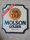 Vintage Beer Sign Molson Golden On Tap Imported From Canada Metal Sign Used