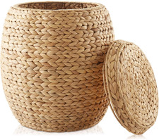 Casafield round Storage Basket with Lid - Natural, Handwoven Water Hyacinth Orga