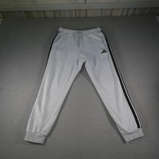 Adidas Sweatpants Mens Large Gray Fleece Joggers Side Stripe Pockets Cuffed