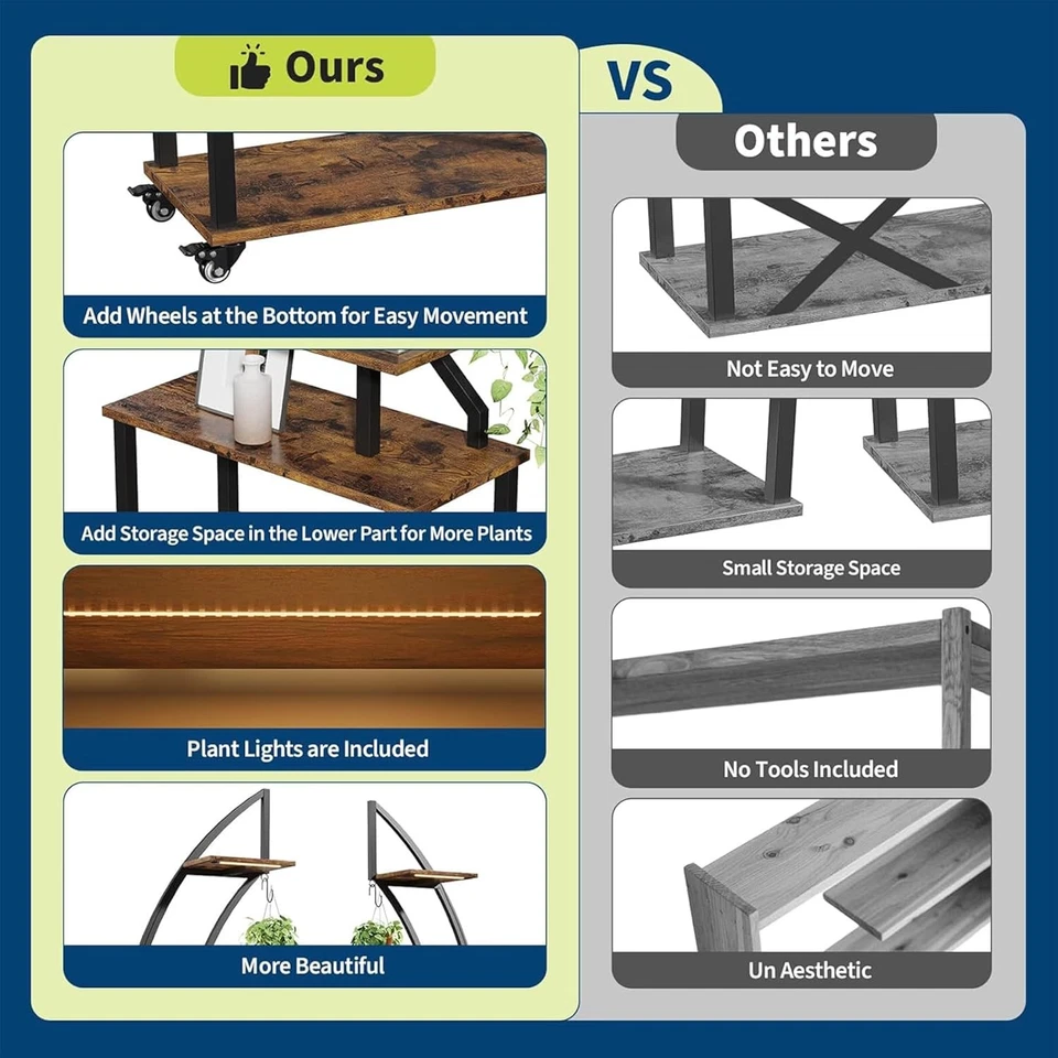 Estante de plantas interior de 68" de alto con luces de cultivo, estante de metal de 9 niveles con ruedas Foto 4 de 4