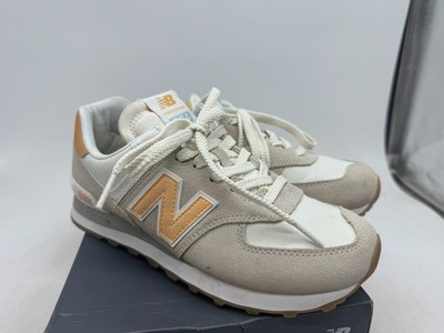 New Balance 574 Classic Sneakers Women's Gray Orange Lace-Up Athletic Shoes - 7