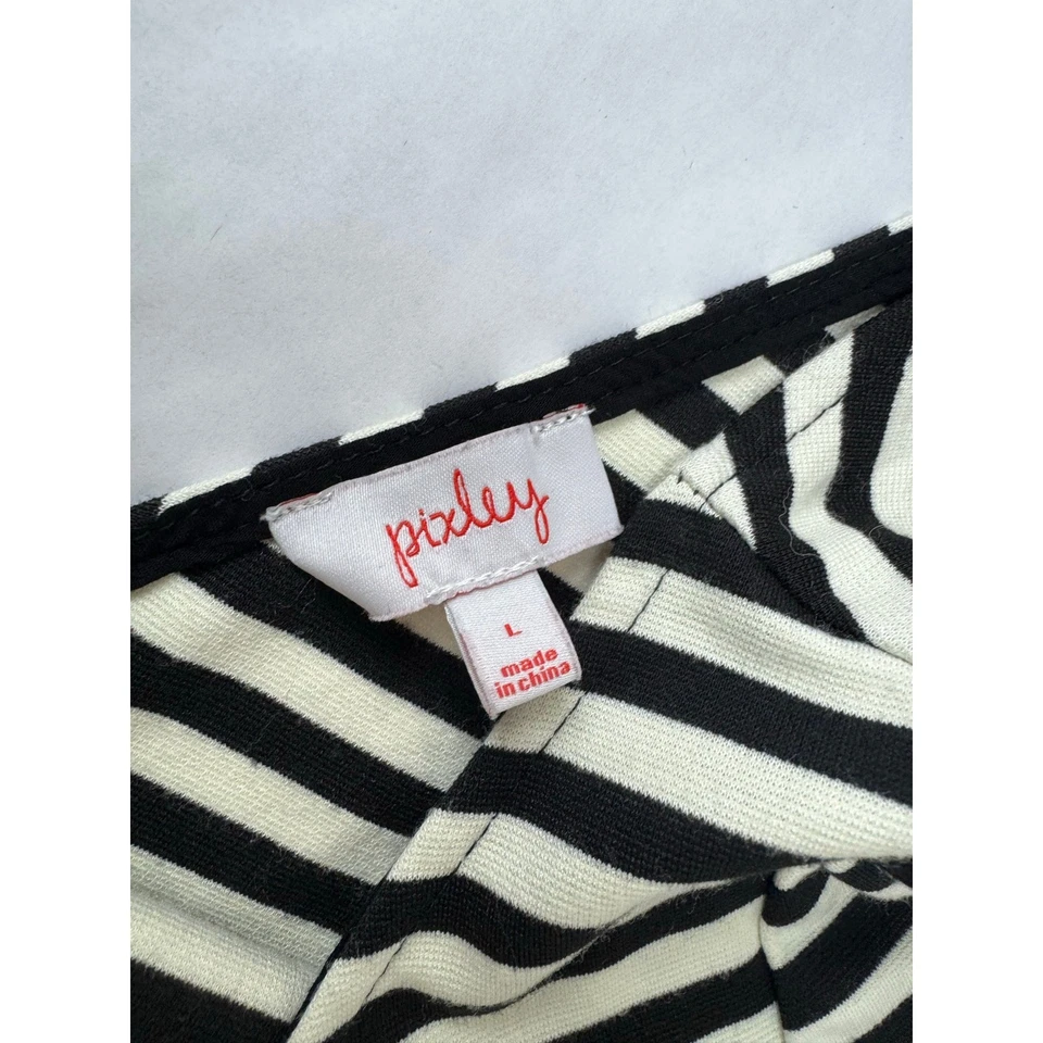 Twee Pixley Kathy Dress Black & Cream Stripes A-Line Fit & Flare V-Back Large - Image 4 of 4