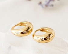 1 Ct Round Cut Moissanite Huggie Earrings For Women 14K Yellow Gold Plated