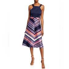 Trina Turk Striped Patterned Halter Blue Midi Dress Women’s US 8
