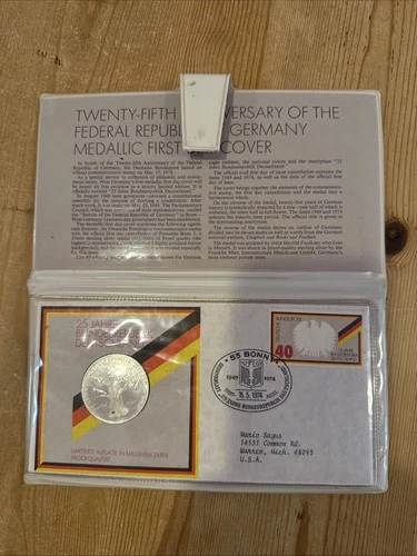GERMANY  FIRST DAY COVER 25 JAHRE Deutschland 15.5.1974  SILVER Medal & STAMP