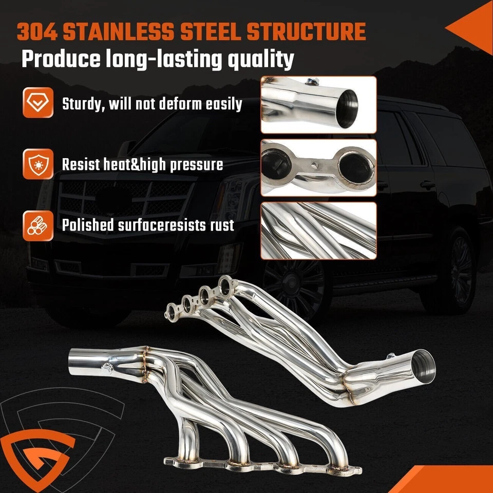 Long Tube Stainless Steel Headers w/ Gaskets for Chevy GMC 07-14 4.8L 5.3L 6.0L - Bild 2 von 4
