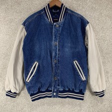 Vtg 90s Basic Editions Denim Varsity Jacket S...