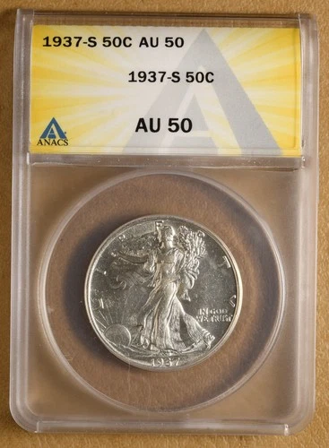 1937 S Walking Liberty Half Dollar ANACS AU50