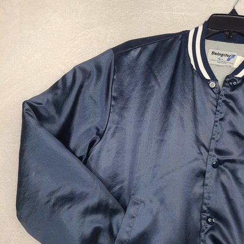 Vintage U.S. Navy Satin Bomber Jacket Mens Large Blue 85-86 Swingster USA Made - Picture 12 of 15
