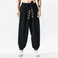 Men Chinese Kung Fu Pants Tai Chi Harem Trousers Wushu Martial Arts Loose Pants
