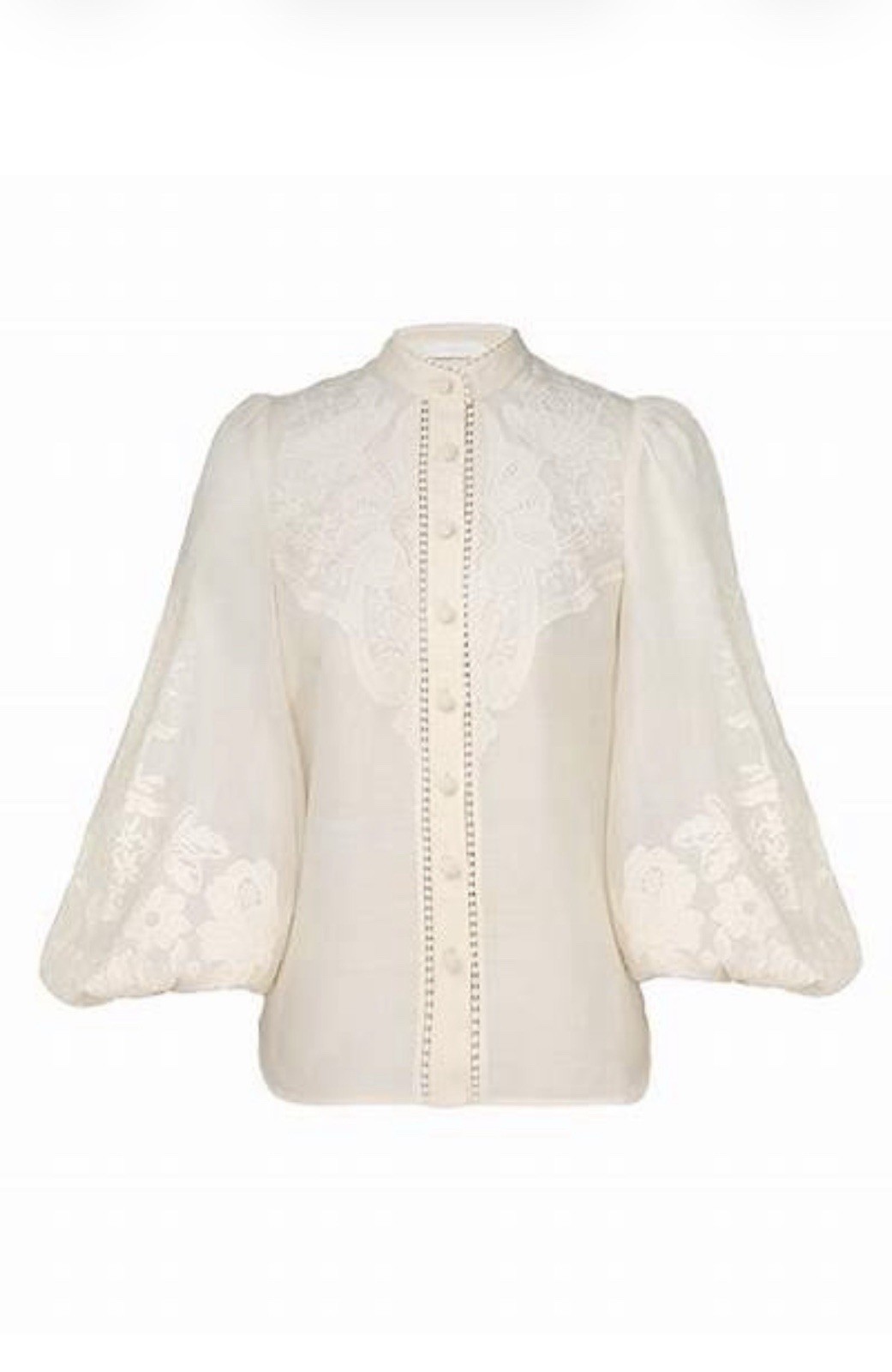 ZIMMERMANN CREAM OTTIE EMBROIDERED BLOUSE AU 1, US 6 Small