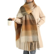 Chunky Winter Scarfs for Women Cold Weather Warm Knit Thick Plaid Scarf Long ...