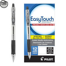 PILOT EasyTouch Refillable Retractable Ballpoint Pens Black Ink Medium 12 Pack