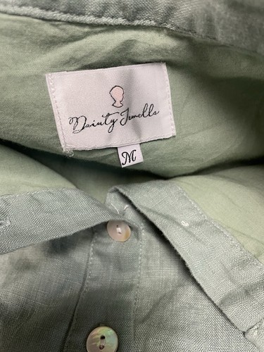 Dainty Jewells Holland Adventure Dress Sage Linen Button Up Ruched Sleeve Midi M - Picture 6 of 15