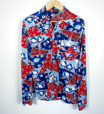 Joel of California Shirt Men's Large Red Blue Abstract Geometric Disco 70s