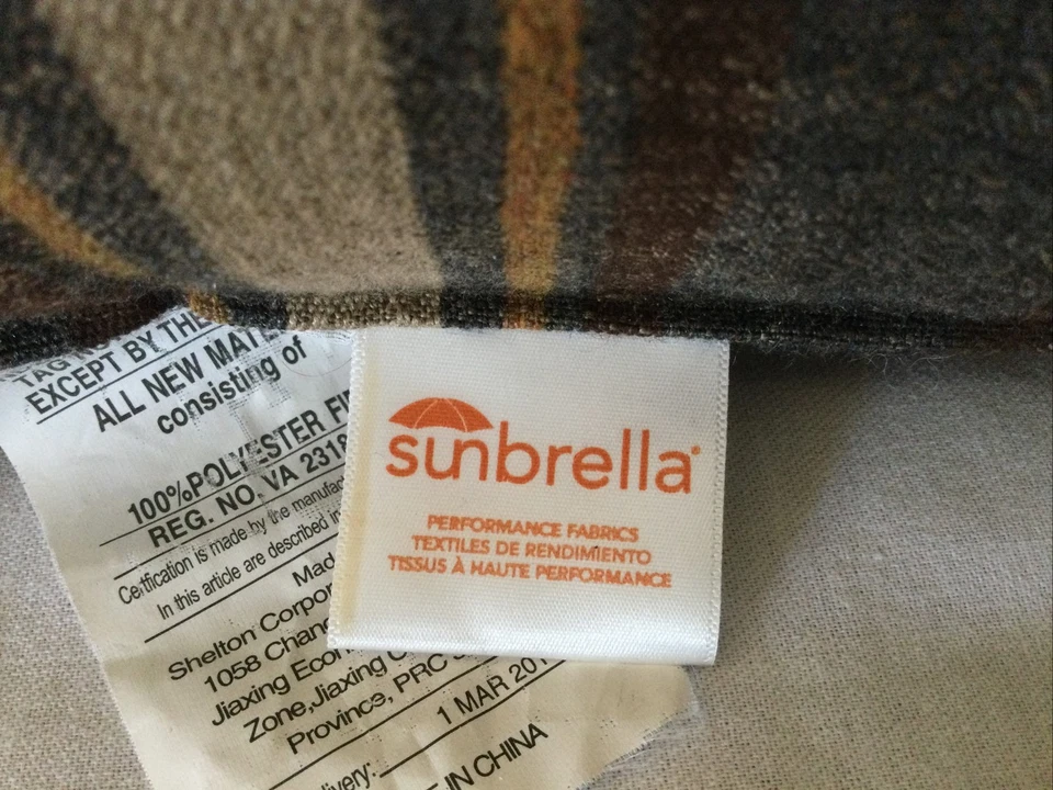 Sunbrella Outdoor Throw Pillows Square Set Of 2 Tan Beige Brown Striped 15" - Image 4 of 4