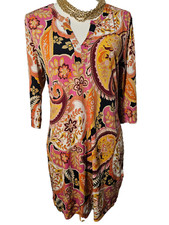 Banana Republic Womens Paisley Shift Dress Slinky Pink Multi Medium Stretch M