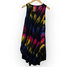 J. Francis Swim Cover Up Dress Sleeveless Black Brights S/M Flowy Beach Resort