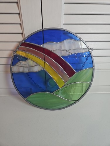 Stained Glass Panel Wall Hanging Window Decor 10 in Diam. Art Glass Sun Catcher
