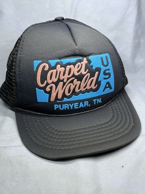 Vintage Carpet World USA Puryear Tennessee Black Snapback Trucker Hat