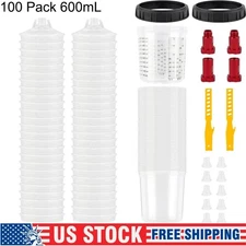 100 Pack Disposable Paint Spray Gun Cup Liners + Lid System Kit 20oz 600ML Cup