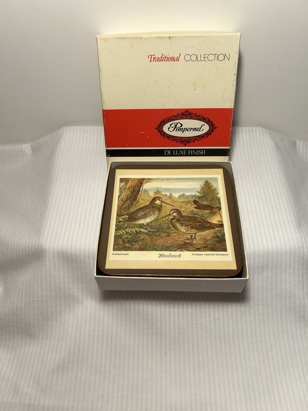 Vintage Pimpernel Cork Back Coasters Set Game Birds (6) W/Original Box England