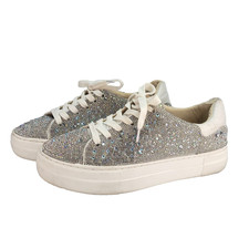 Sidny Rhinestone Platform Sneakers Betsey Johnson 8M White bling glam Maximalist