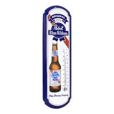 Pabst Blue Ribbon Metal Thermometer Wall Sign Retro Beer Bar Garage Man Cave