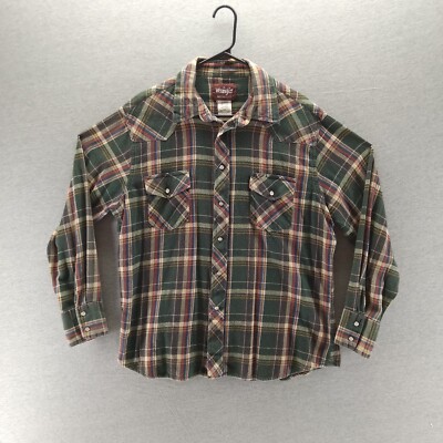 Vintage Wrangler Western Shirts Flannel Men's Sz XL Pearl Snap Plaid Green Red