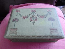 ANTIQUE - Pretty Ornate Fabric Sewing Box - (With Contents) Possibly French