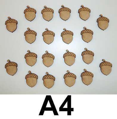 20 x EICHELN 20 MM (2 CM) MDF LASERGESCHNITTENES HOLZ BASTELN FORMEN VERZIERUNGEN SAMMELALBUM
