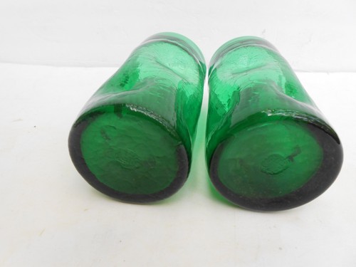 BLENKO Pilgrim Crackle Dimple Pinch Forest Green Hand Blown 6" Tumblers 2 - Picture 3 of 3