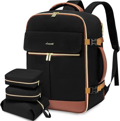 LOVEVOOK Carry On Backpack, 40L Travel Backpack Women Medium, Black-brown 