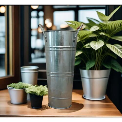 2pcs Galvanized Metal Flower Vases Buckets Floral Decor Rustic Farmhouse Style