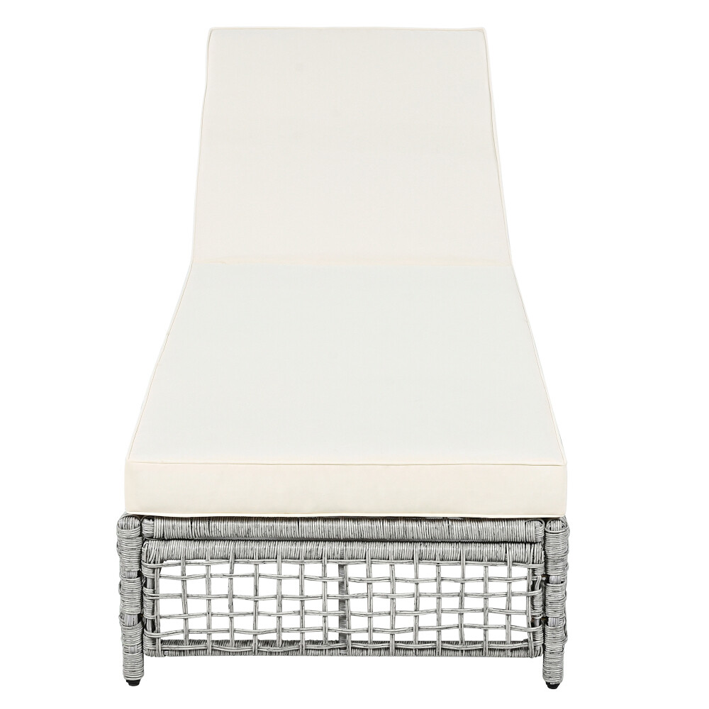 Rattan Outdoor Lounge Chair Set of 2 w 5-Position Backrest & Cushion, Grey+Beige