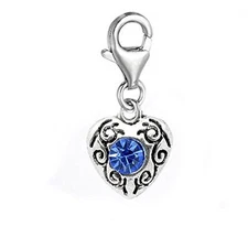 September Birthstone Heart Charm for European Clip on Charm Jewelry w/ Lobster C