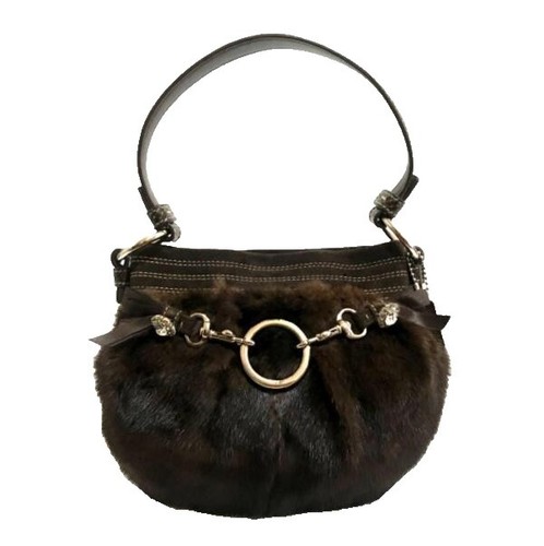 バッグ Coach 9489 Hobo Shoulder bag Rabbit fur Vintage COACH 9489 Black Nylon Rabbit Fur Trimmed Small Hobo