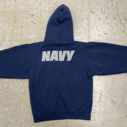 Vintage US Navy Hoodie Mens Small USA Blue Reflective Center Logo Soffe Pullover - Picture 5 of 11