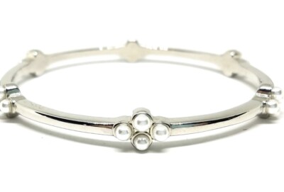 Lia Sophia  Fairy Tale  Silver Tone Bangle Bracelet w/Faux Pearls Size M