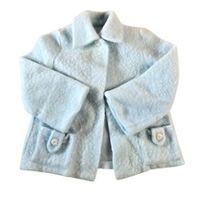 Vintage Baby Girl Blue Wool Coat 12 18 Months 50s 60s Mod Fuzzy Winter Jacket