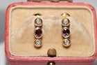 Vintage Circa 1980s 18k Gold Natural Diamond And Ruby Decorated Earring
