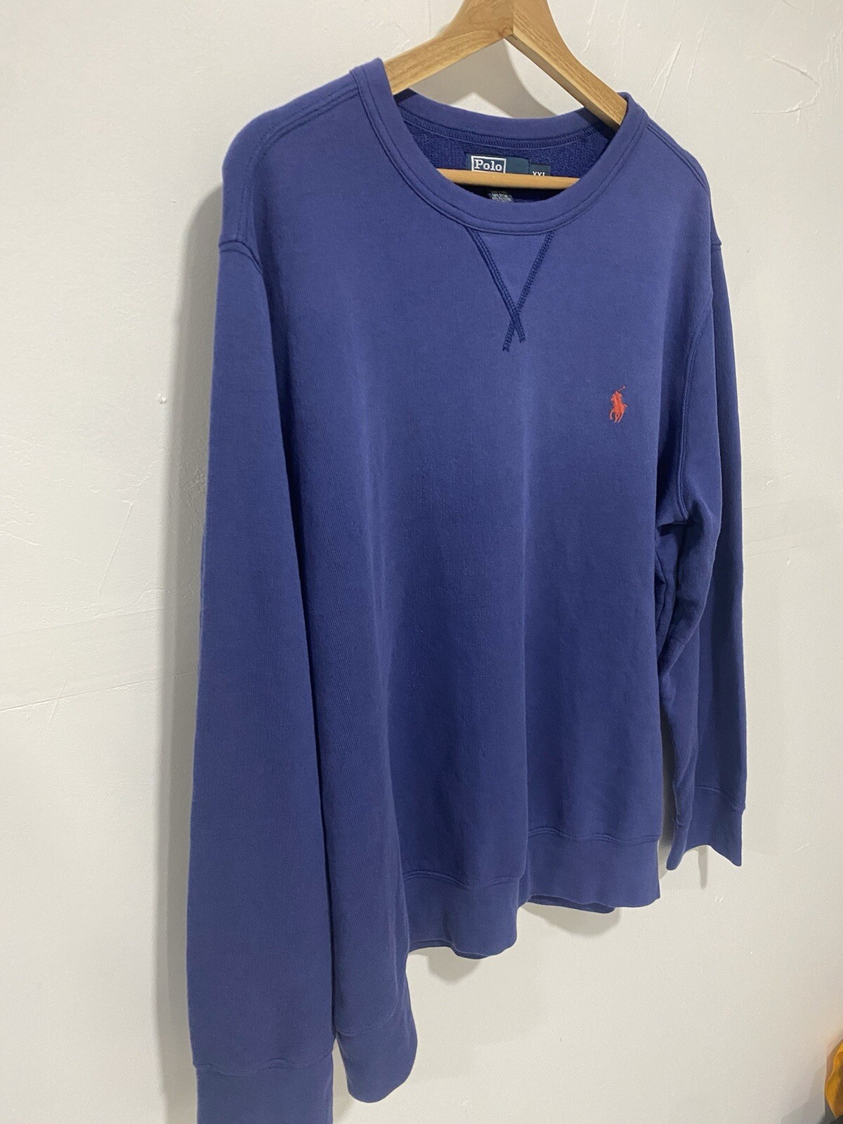 VINTAGE Polo Ralph Lauren Felpa Sbiadita dal Sole Uomo Blu Cotone Rosso Pony