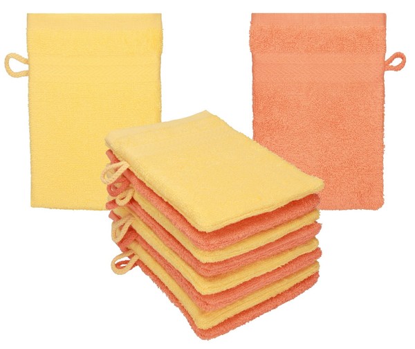 Betz 10 Waschhandschuhe Premium 16X21Cm 100% Baumwolle Honiggelb - Blutorange-image