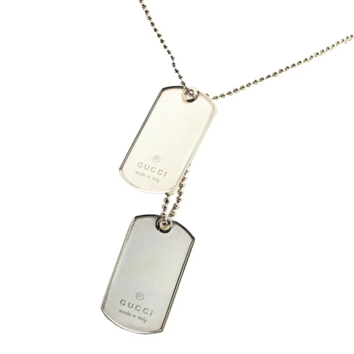 Collana con ciondolo catena sfera targhette cane Gucci 24" argento 925 originale con scatola #2552