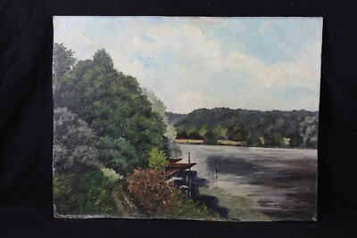 Emile Chauveau (XIX) The Seine at Goulet Oil Eure 1925 Vernon Louviers Pacy