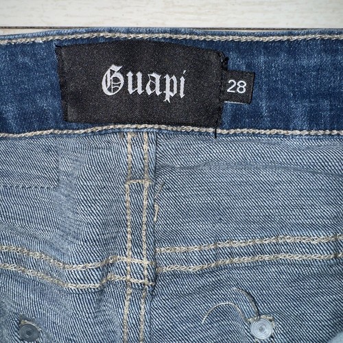 Jeans Guapi donna 28 blu denim orlo sfilacciato invecchiato super impilato vestibilità amante - Foto 7 di 12