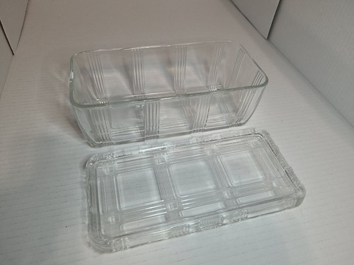 Vintage Hazel Atlas Glass Refrigerator Container Dish With Lid Criss Cross - Picture 5 of 8